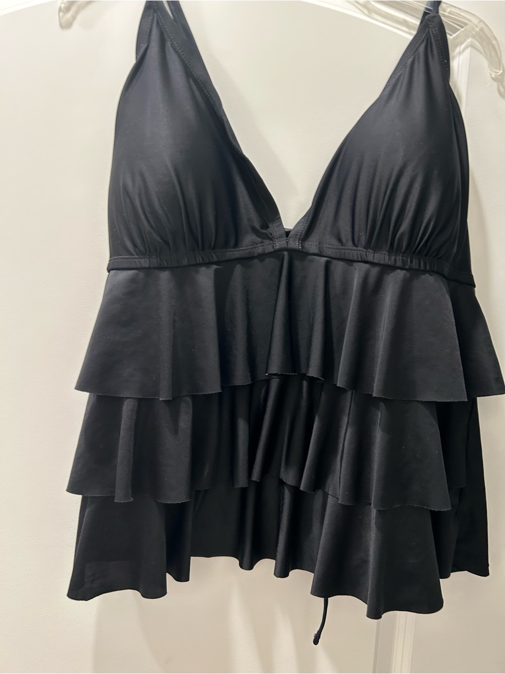 Black Tiered Ruffle Swim Tankini Top